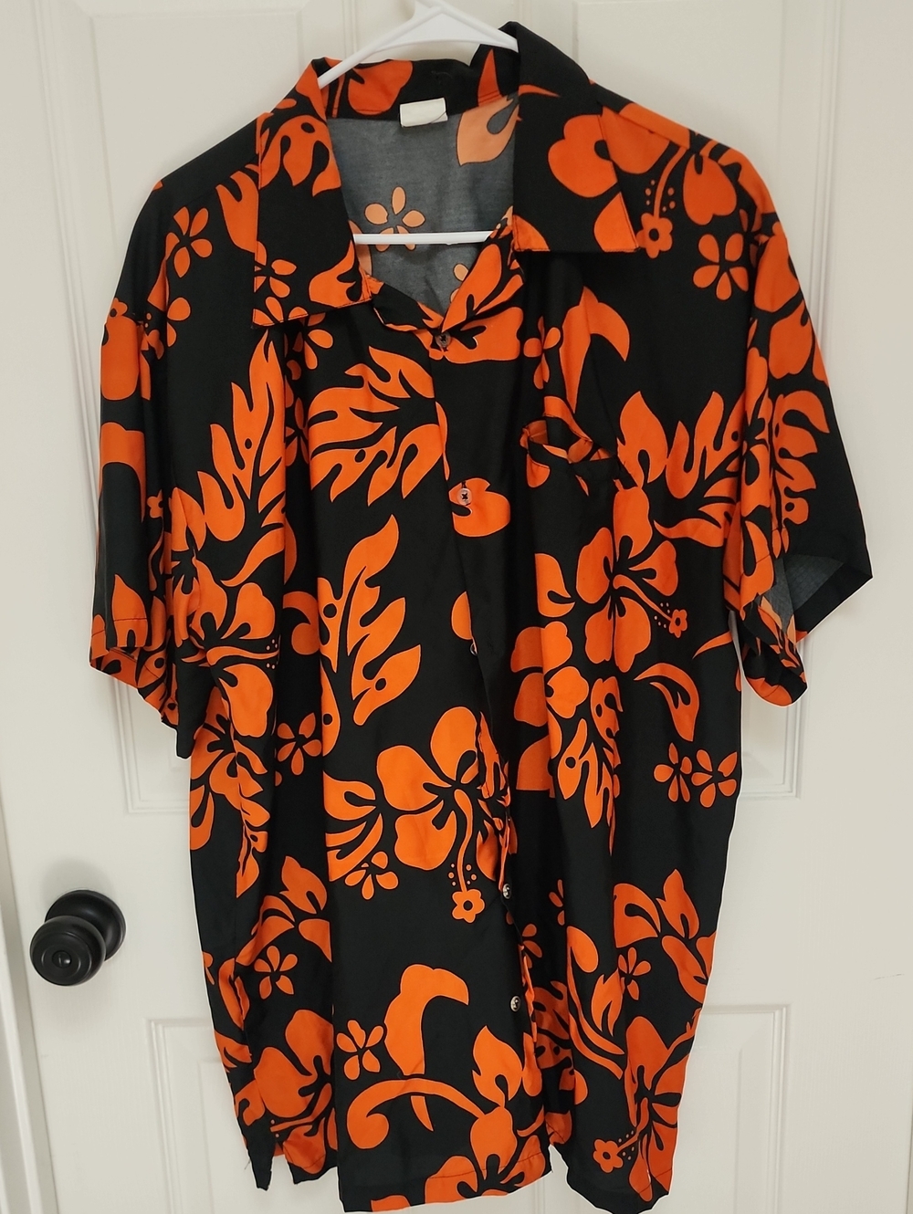 King Kameha Size 2XL Black & Orange Floral Hawaiian Camp Shirt With Front Pocket